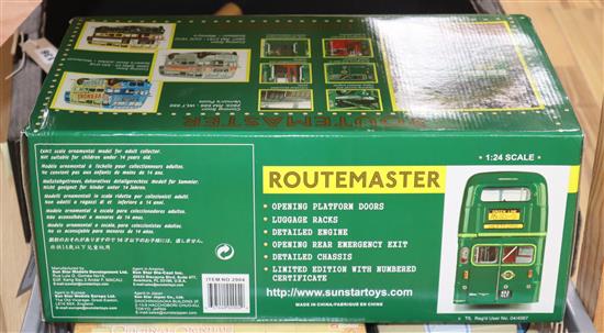 A Sun Star 1:24 scale Routemaster Green Line Bus, No. 1465/5000 and a collection of diecast models of buses and coaches